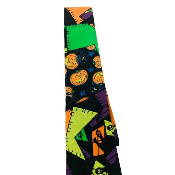 Halloween Orange Pumpkin Ghost Mens  Black Cat Neck Tie 54 inches - Picture 2 of 3